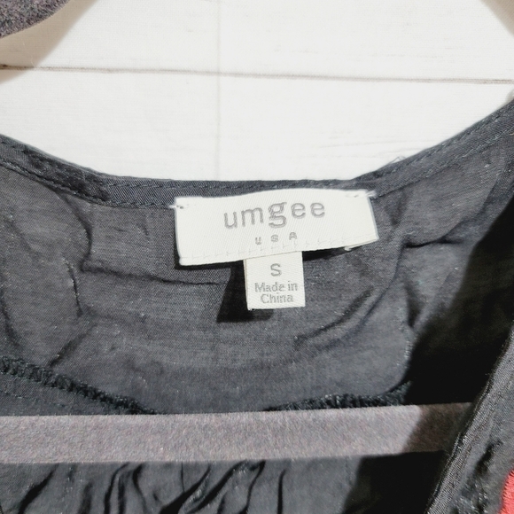 UMGEE GAUZY FLORAL EMBROIDERED DETAIL LONG SLEEVE BLOUSE FAUX WRAP MIDRIFF SZ SM - Picture 7 of 7